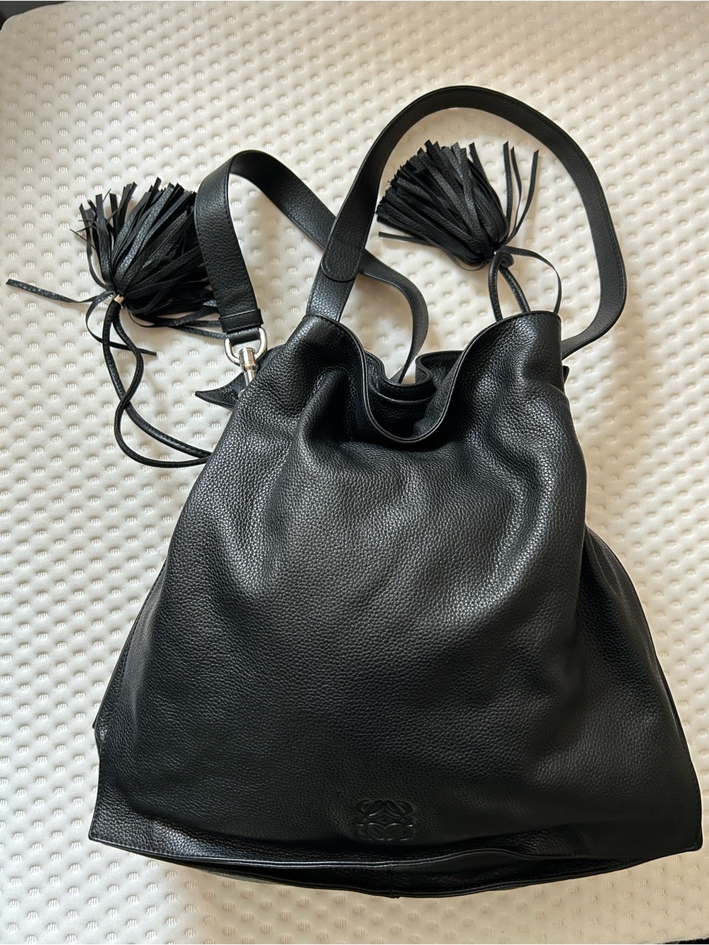LOEWE Rare Flamenco Tassel Large Black Leather Shoulder Crossbody Bag